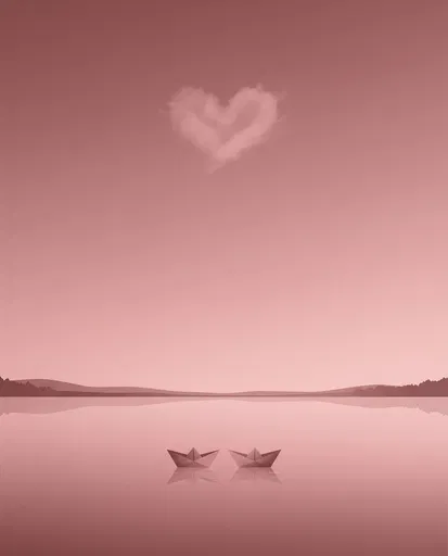 Origami Paper Boats Under Heart Cloud