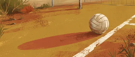 Mid-Century Volleyball Court Gouache Illustration