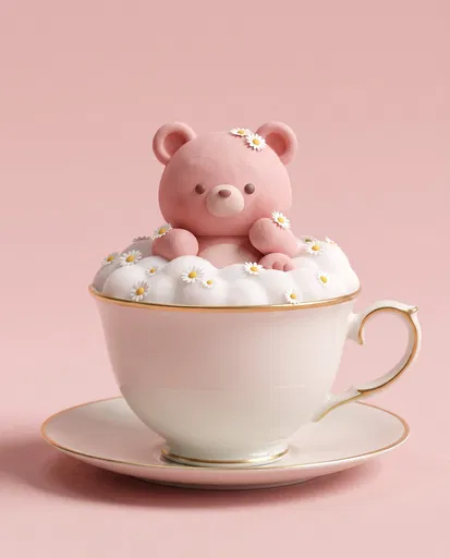 Cute Pink Bear in Porcelain Teacup