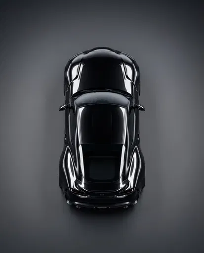 Top-Down Glossy Black Sports Coupe