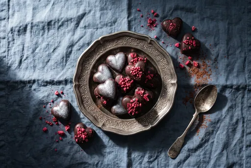 Heart Chocolates on Vintage Pewter Dish