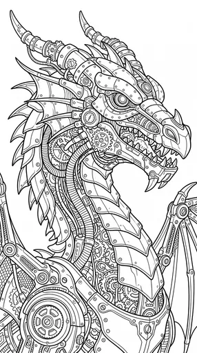 Steampunk Mechanical Dragon Coloring Page