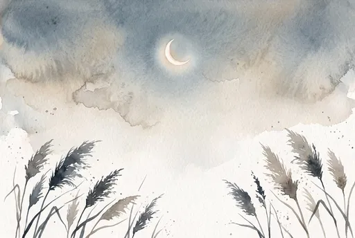 Watercolor Crescent Moon and Pampas Grass Background