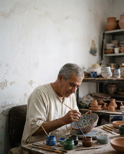 Craftsman Painting Traditional Pottery Bowl
