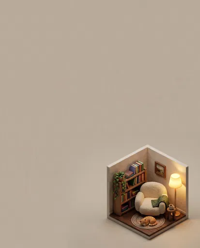 Isometric Cozy Reading Nook 3D Render