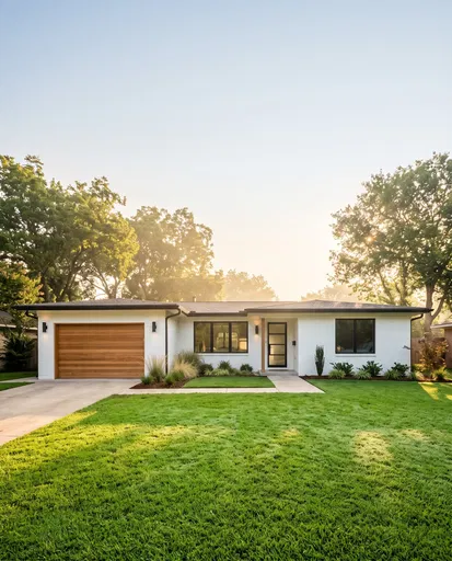 Modernized White Brick Ranch House Exterior
