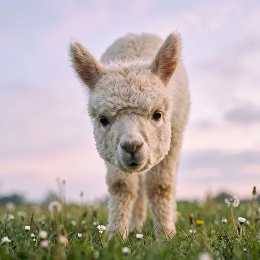 Fluffy Baby Alpaca in Dawn Meadow