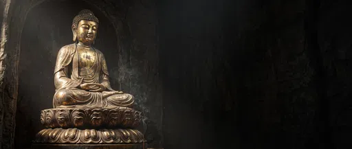 Golden Buddha Statue in Dark Alcove