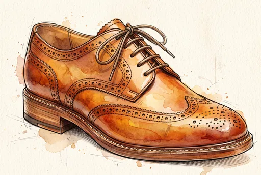 Watercolor Cognac Leather Wingtip Brogue Shoe