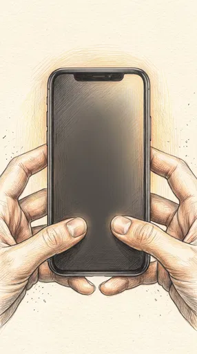 Pencil Drawing of Hands Holding Smartphone