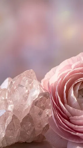 Rose Quartz Crystal and Pink Ranunculus
