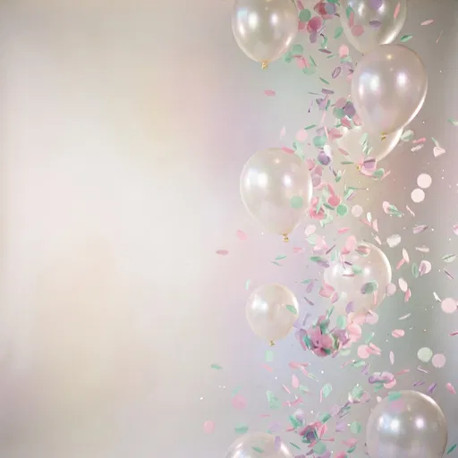 Pearl Balloons and Pastel Confetti Background