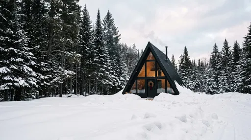 Black A-Frame Cabin in Snowy Winter Forest