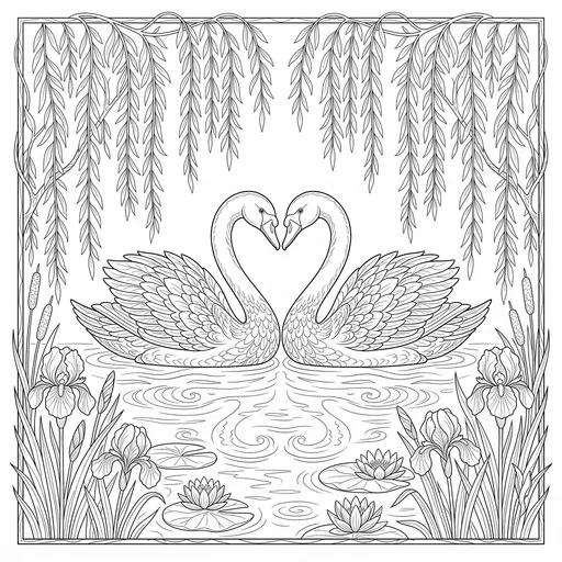 Two Swans Heart Coloring Page