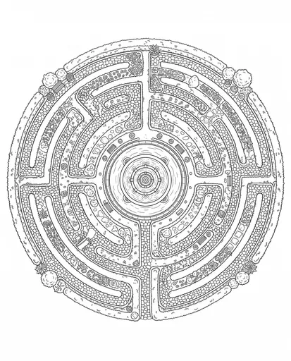 Circular Labyrinth Garden Coloring Page