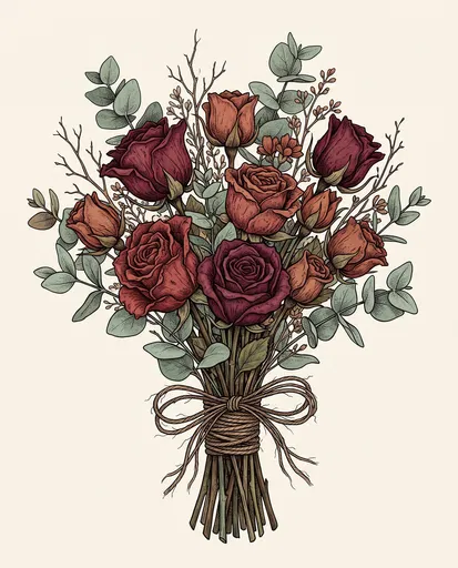 Rustic Dried Rose Bouquet Illustration