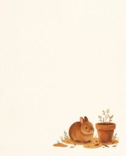 Dwarf Rabbit Beside Terracotta Pot Illustration