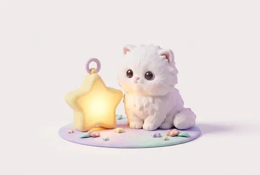 3D Clay Kitten With Star Lantern