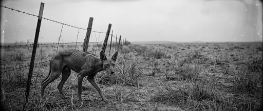 Hairless Chupacabra Along Barbed Wire Fence