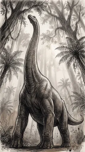 Charcoal Drawing of Towering Sauropod Dinosaur
