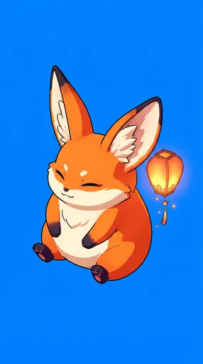 Cute Chibi Fox Mascot With Lantern