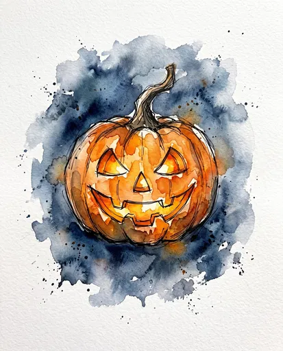 Watercolor and Ink Jack-o'-Lantern Illustration