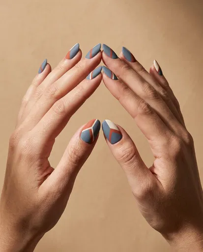 Symmetrical Hands with Matte Geometric Nail Art
