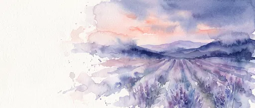 Watercolor Lavender Field Landscape with Copy Space