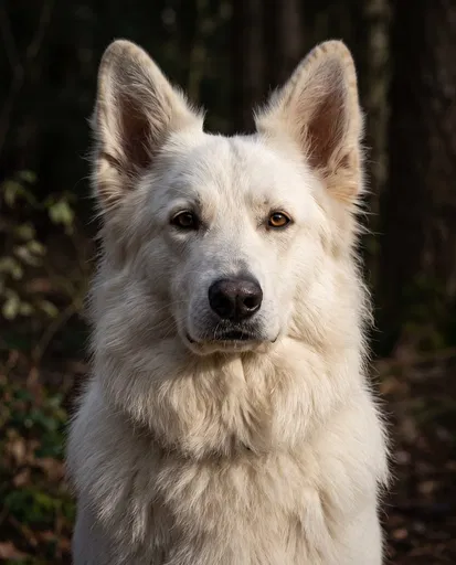 White Shepherd Dog Woodland Portrait