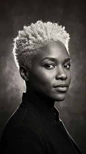 Monochrome Portrait of Woman with Coily Pixie