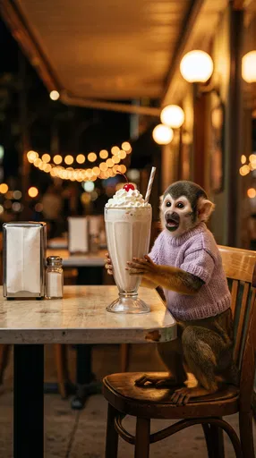 Shocked Monkey Holding Giant Milkshake