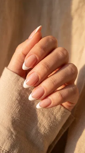 Close-Up of Classic Almond French Manicure