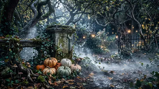 Heirloom Pumpkins in Misty Moonlight Garden