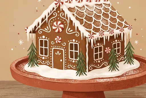 Illustrated Gingerbread House on Terracotta Cake Stand
