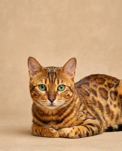 Bengal Cat Portrait on Beige Backdrop