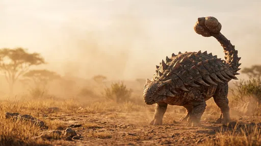 Armored Ankylosaurus in Dusty Golden Savanna