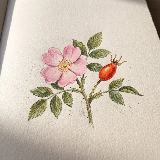 Colored Pencil Wild Rose Botanical Drawing