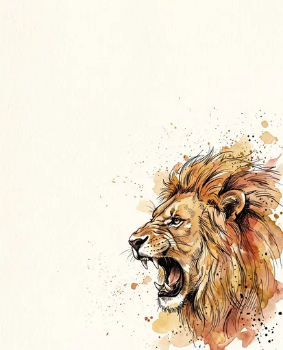 Watercolor Roaring Lion Profile Illustration