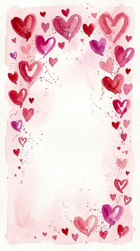 Watercolor Pink and Red Hearts Border