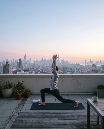 Man Doing Morning Yoga on Rooftop