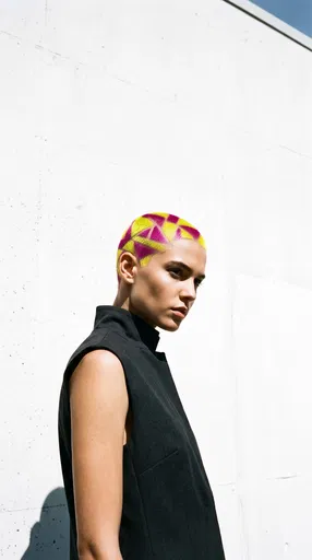 Model With Geometric Neon Buzz Cut