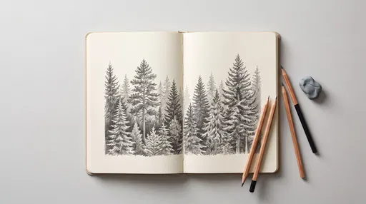 Open Sketchbook With Graphite Forest Drawing