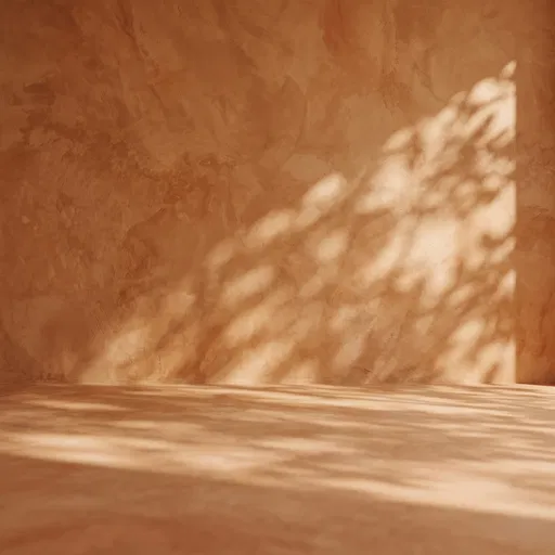 Warm Terracotta Plaster Wall With Dappled Sunlight