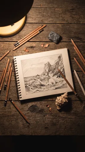 Ocean Cliff Graphite Sketch Flat Lay