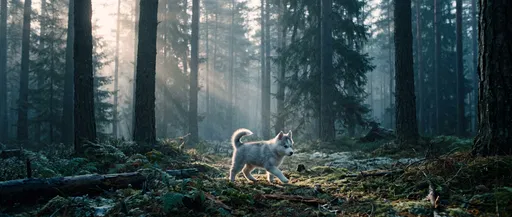 Siberian Husky Puppy in Misty Forest