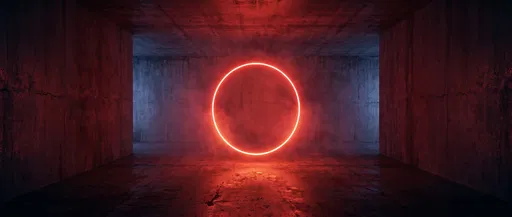 Glowing Red Neon Ring in Concrete Room