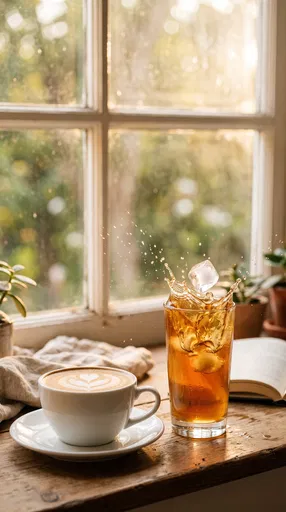 Morning Latte and Iced Drink by Window