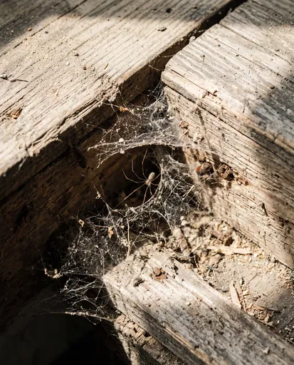 Cellar Spider in Dusty Wooden Corner