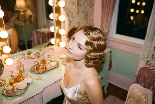 Woman With Vintage Finger-Wave Bob At Vanity