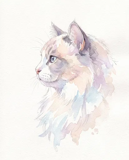 Pastel Watercolor Ragdoll Cat Profile Illustration